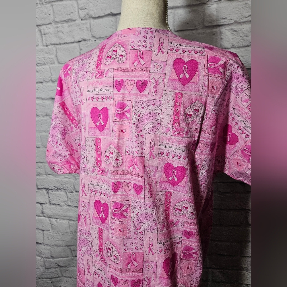 Handcrafted Pink Ribbon Pattern Scrub Top - Picture 7 of 7